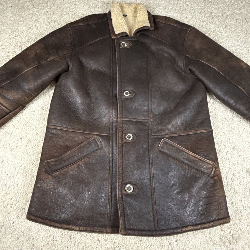 Vintage 100% Lambskin 100%‎ Shearling Brown Leather Jacket Amazing Worn In Piece